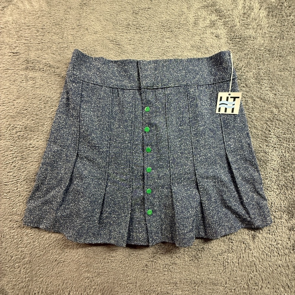 NWT Heather Treadway HT Portland Handmade Pleated Mini Skirt Blue Speckle S/M